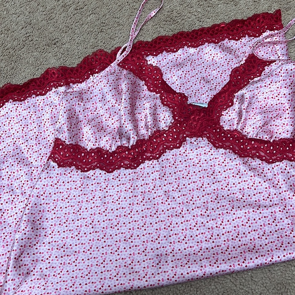 Silky Red Lace Pink Heart Nighty Medium